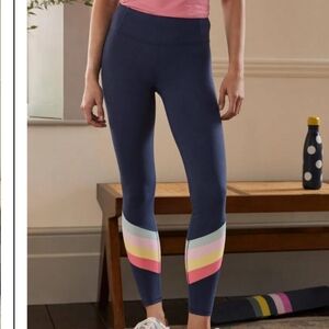 Boden High Waisted Leggings Yoga Pants Navy Blue Colorful Stripes Womens Size 8